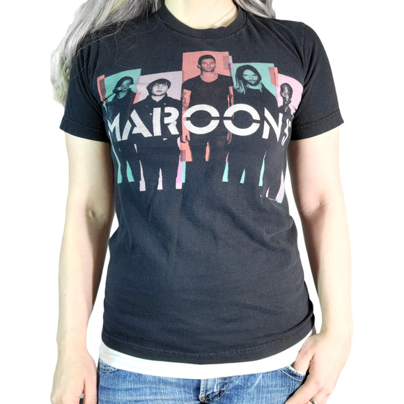 Maroon 5 Shirt Womens Small Adam Levine 2013 Rock Band Black Pastel Concert - Picture 1 of 7
